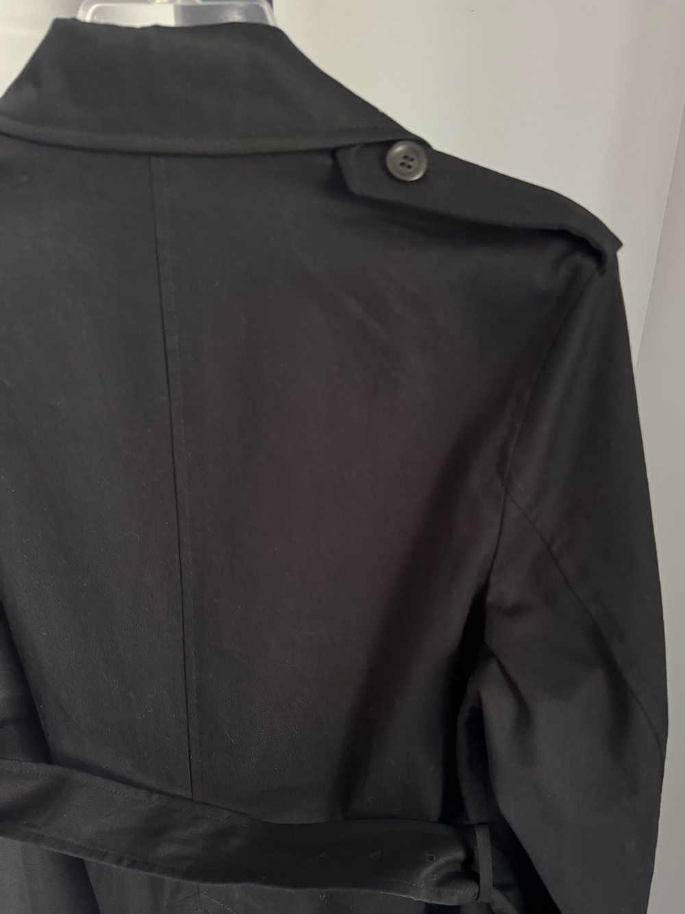 Uniqlo Black Cotton Double Breasted Structured Chic Long Trench Coat w Belt SM - Picture 8 of 13